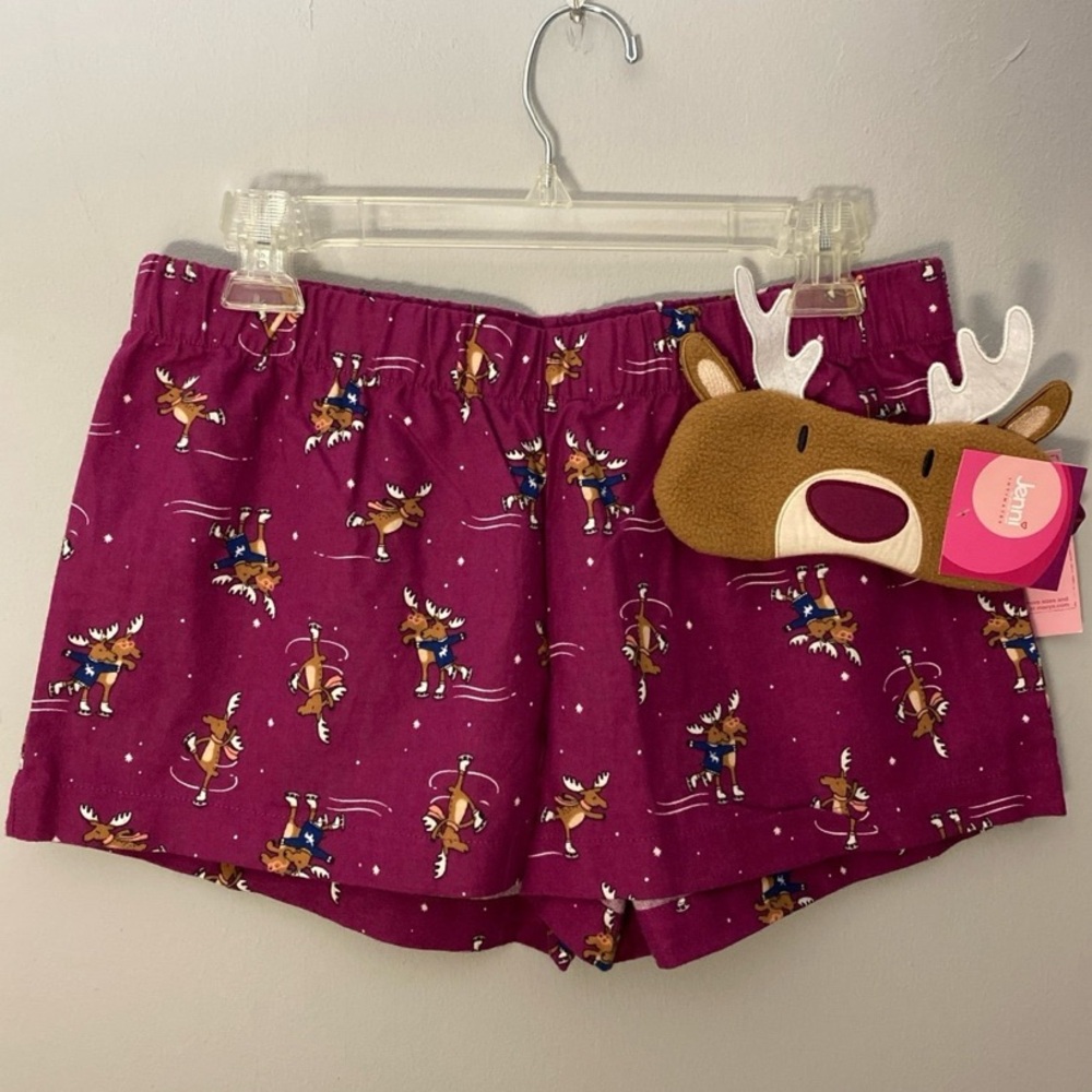 New JENNI INTIMATES Flannel Pajama PJ Shorts Boxers/ Sleep Mask S